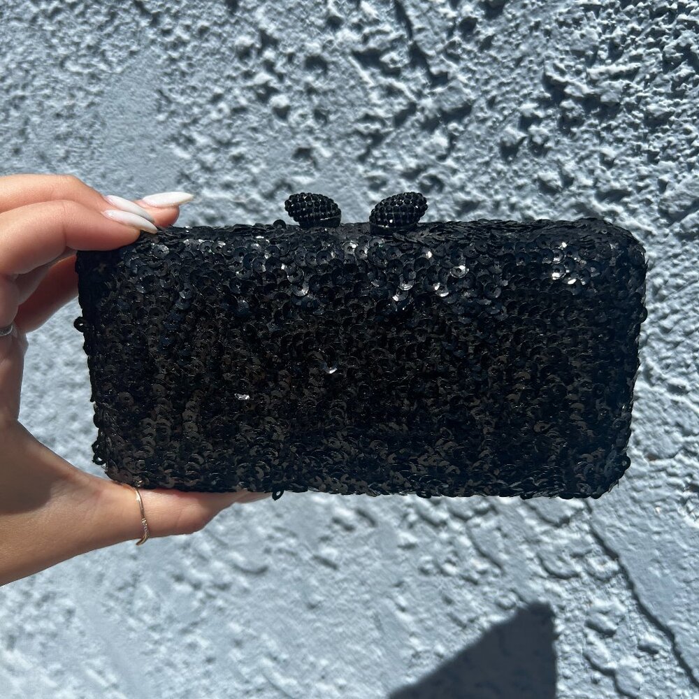 Kotur Black Sequin Clutch, Black Designer Clutch, Small Designer Evening Bag